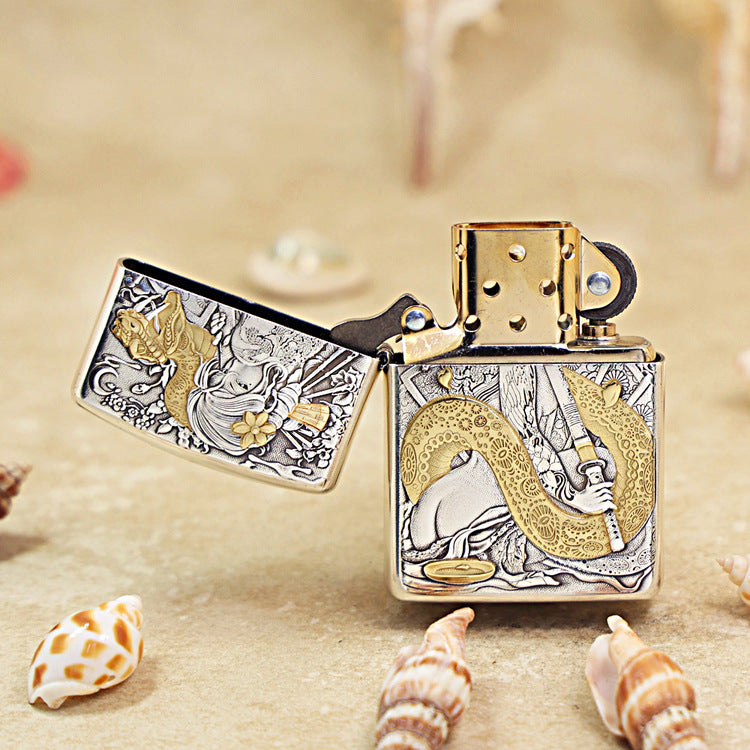 Zippo Dual-Tone Carved Geisha & Snake Woman 168-DS301