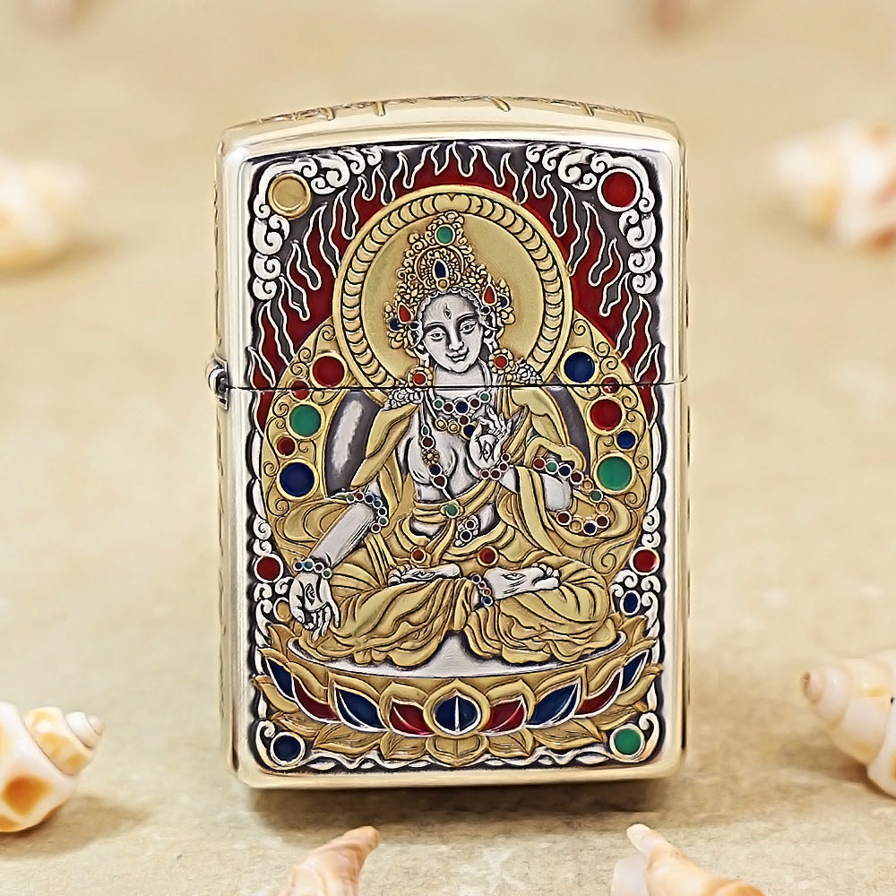 Zippo Silver-Plated 5-Sided Engraved White Tara 162-DS253