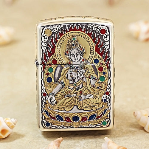 Zippo Silver-Plated 5-Sided Engraved White Tara 162-DS253
