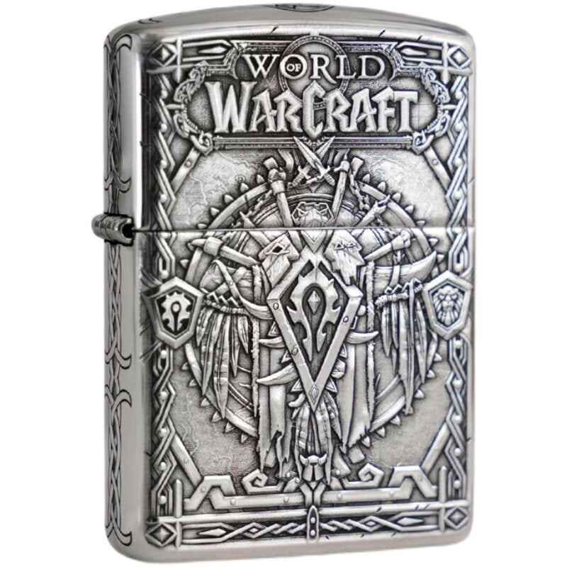 Zippo Armor Sterling Silver World of Warcraft (WoW) Lighter - 5-Sided Handcrafted Deep Carved Relief