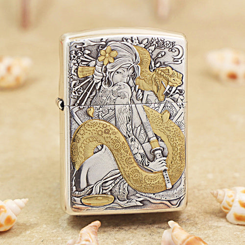 Zippo Dual-Tone Carved Geisha & Snake Woman 168-DS301