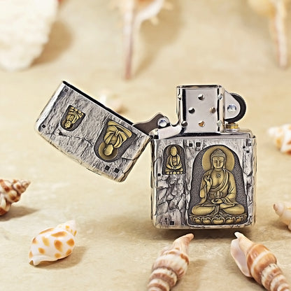 Zippo Intricate Two-Tone Antique Stone Grotto Buddha Relief 162-DS196