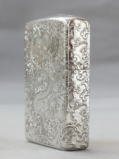 Zippo Armor Sterling Silver - 5-Sided Deep Engraved Oriental Dragon