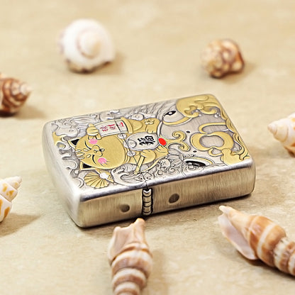 Zippo Silver Plated Lucky Cat- Maneki Neko 162-DS273