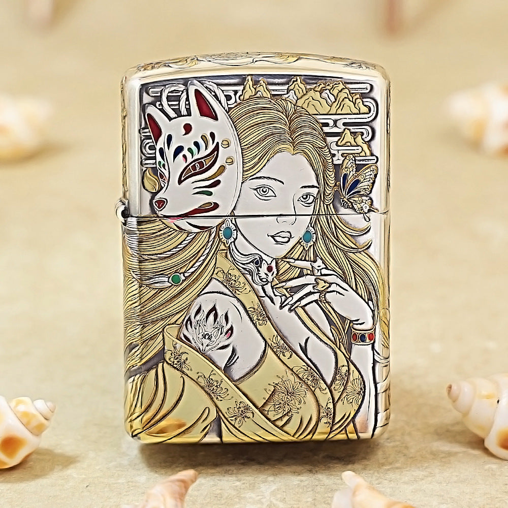 Zippo Silver-Plated-5-Side Engraved Nine-Tailed Fox 162-DS257