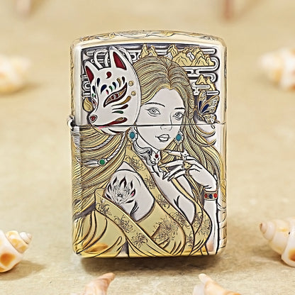 Zippo Silver-Plated-5-Side Engraved Nine-Tailed Fox 162-DS257