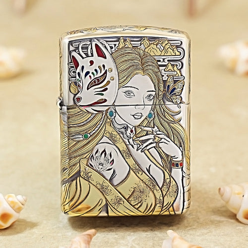 Zippo Silver-Plated-5-Side Engraved Nine-Tailed Fox 162-DS257