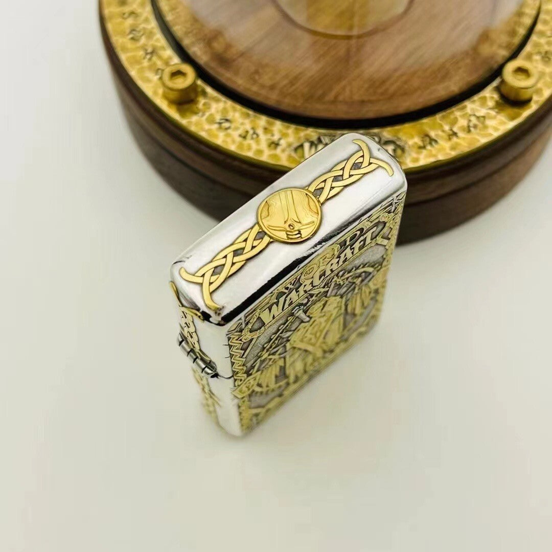 Zippo Armor Sterling Silver World of Warcraft Edition – Hand-Carved 3D High-Relief 24K Gold Inlay Kerosene Lighter