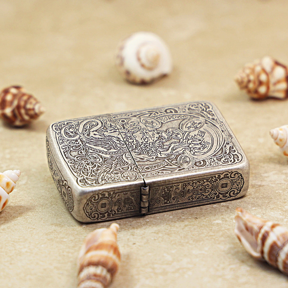 Zippo Antique Silver Fortune Pixiu Engraving DS291