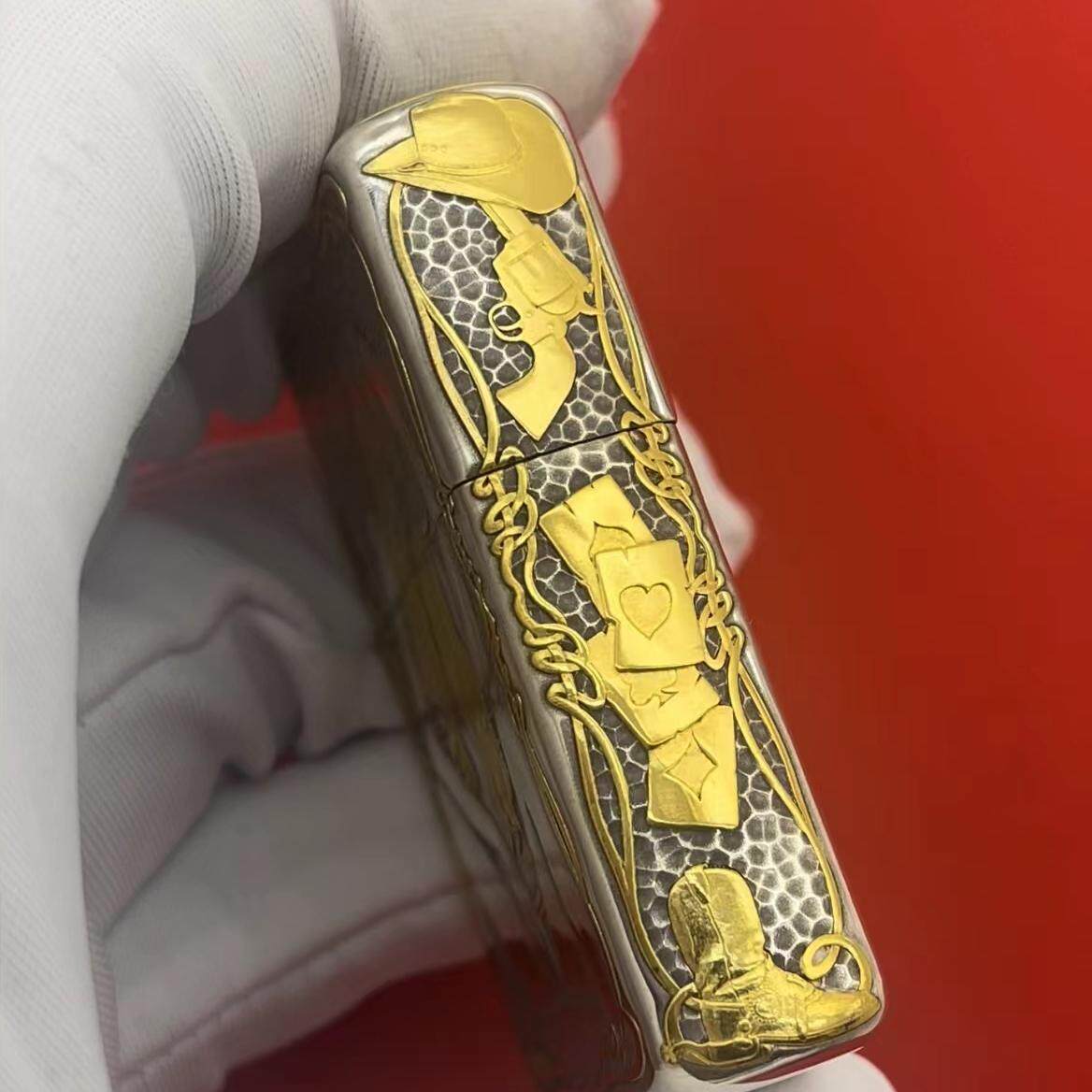 Zippo Armor Sterling Silver "Cowboy & Sheriff" 24K Gold Inlay Lighter