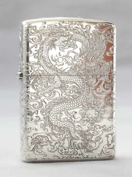 Zippo Armor Sterling Silver - 5-Sided Deep Engraved Oriental Dragon