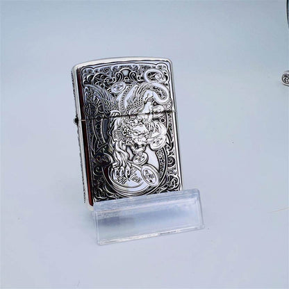 Zippo Sterling Silver Armor Lighter – Deep Engraved "Flying Pixiu"