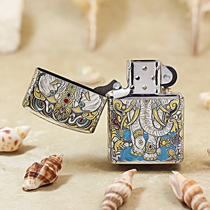 Zippo Silver-Plated Painted Auspicious Elephant 162-DS185