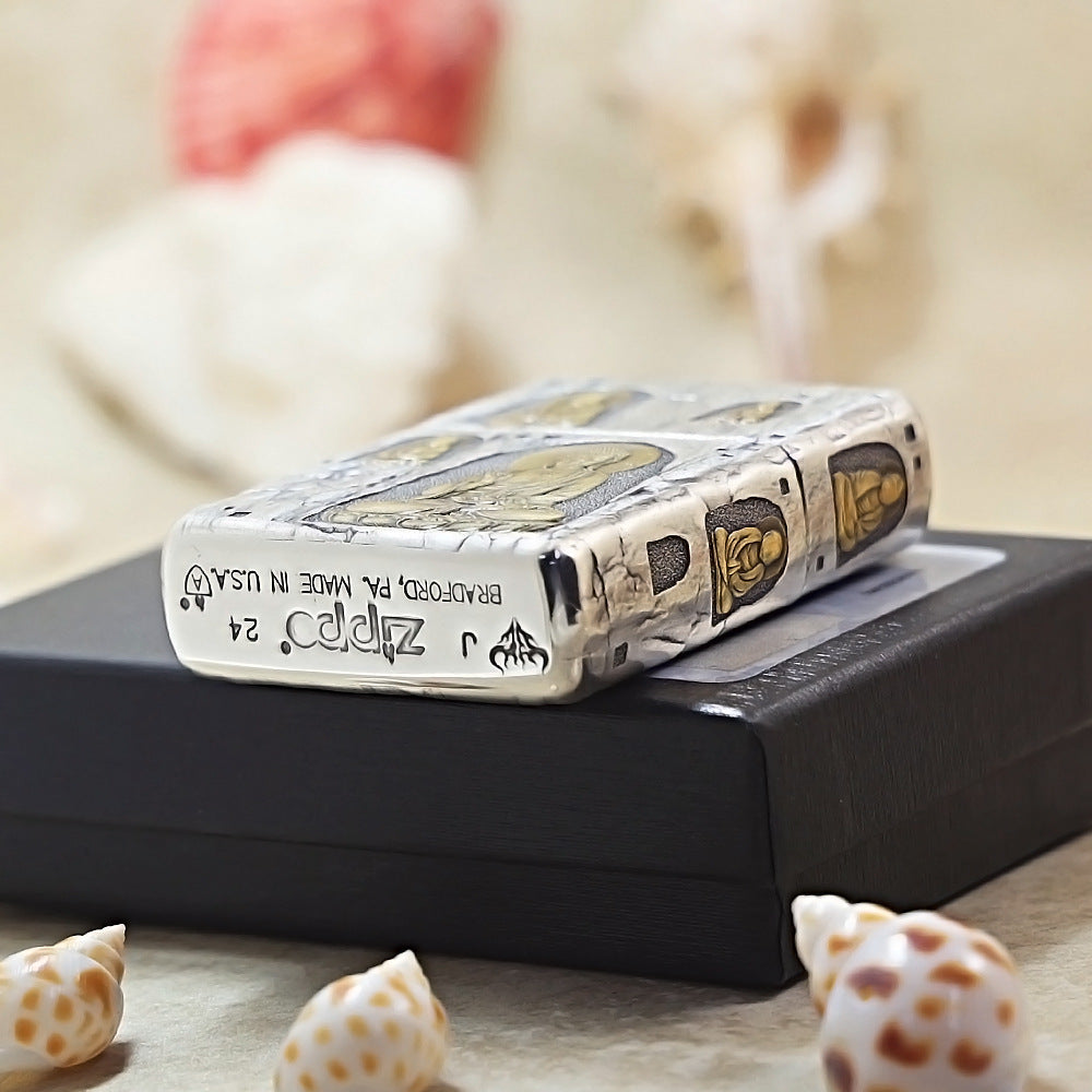 Zippo Intricate Two-Tone Antique Stone Grotto Buddha Relief 162-DS196