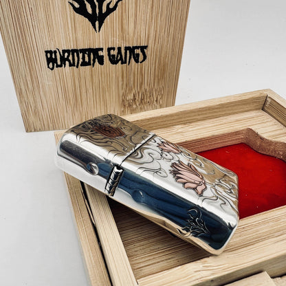 Zippo Armor Sterling Silver Lighter – Hand-Engraved 3D High-Relief "Lotus & Koi Fish"