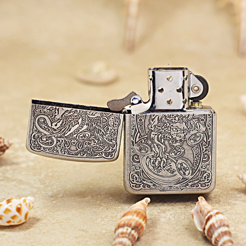 Zippo Antique Silver Fortune Pixiu Engraving DS291