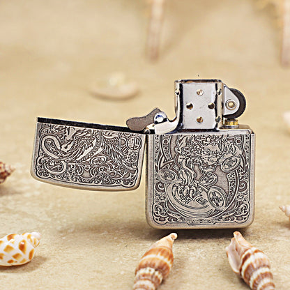 Zippo Antique Silver Fortune Pixiu Engraving DS291