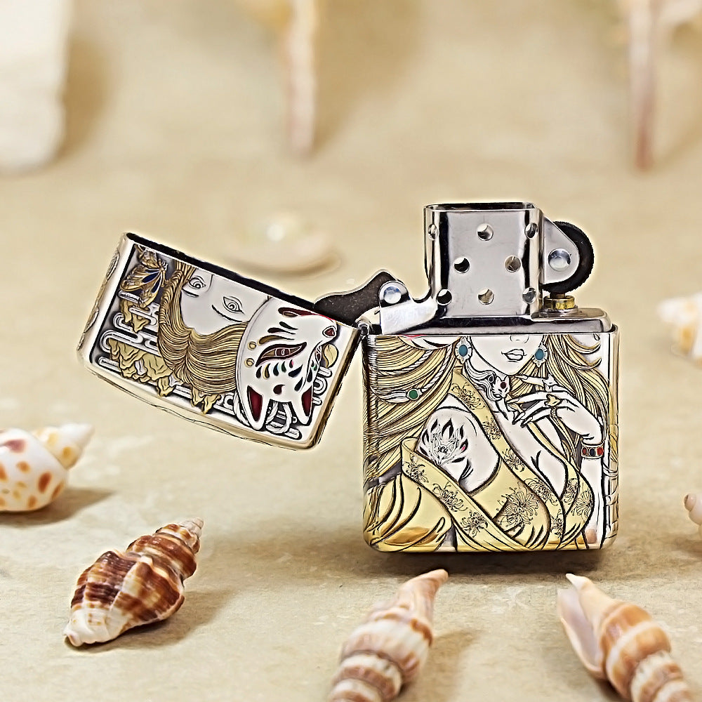 Zippo Silver-Plated-5-Side Engraved Nine-Tailed Fox 162-DS257