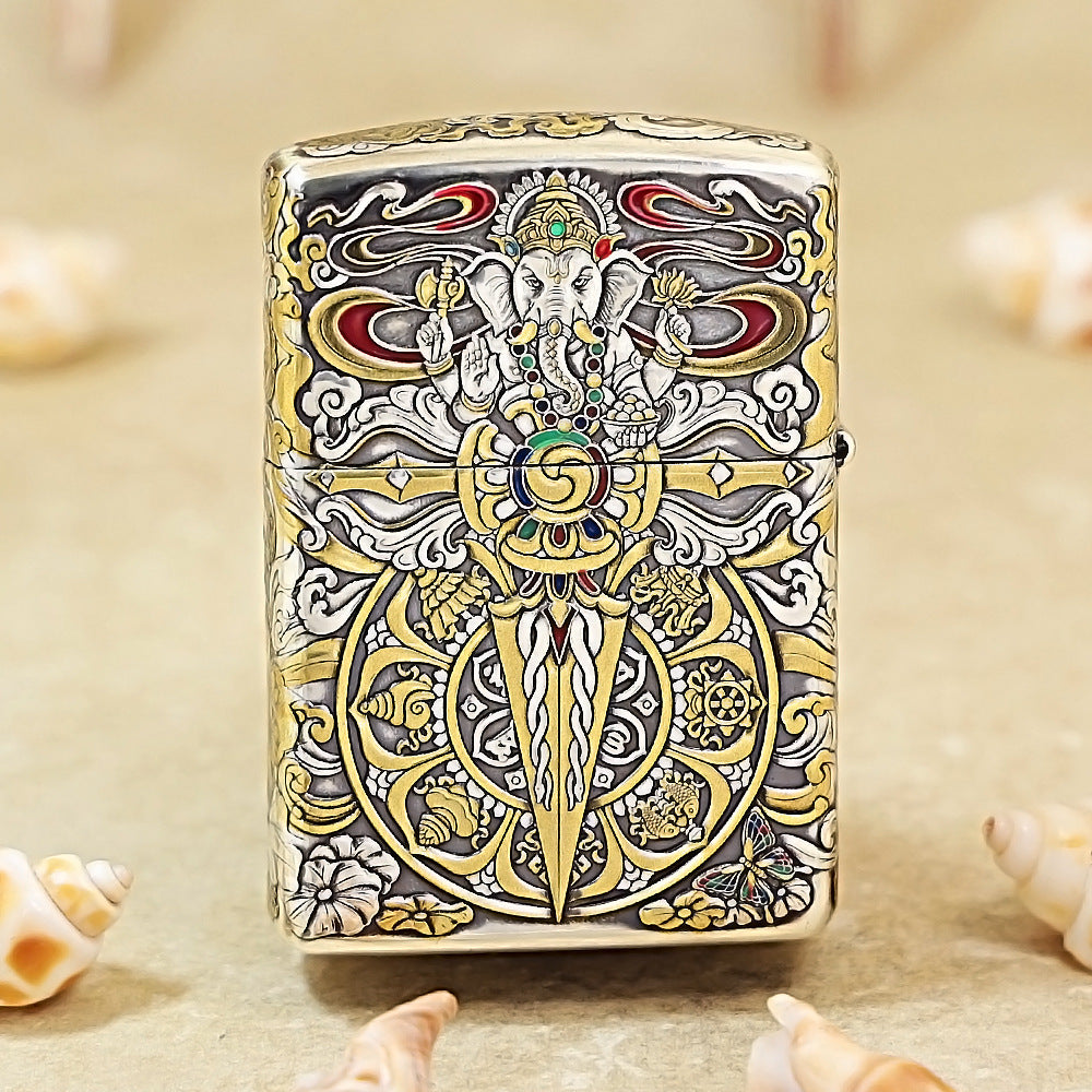 Zippo Silver-Plated Painted Auspicious Elephant 162-DS185