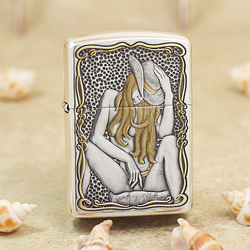 Zippo Armor Dual-Tone Engraving Cowboy Girl1 162-DS293