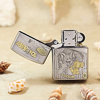 Zippo Two-Tone Smoked Silver Engraved Tom & Jerry 162-DS268