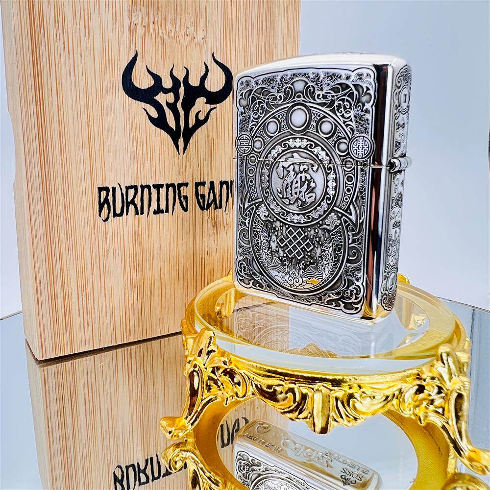 Zippo Sterling Silver Armor Lighter – Deep Engraved "Flying Pixiu"