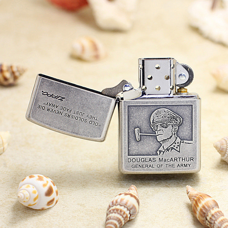 Zippo Antique Silver Crafted Douglas MacArthur Portrait DS309