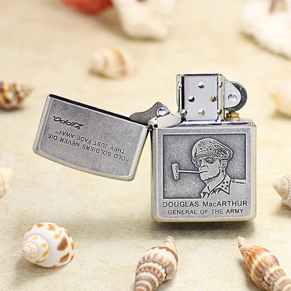 Zippo Antique Silver Crafted Douglas MacArthur Portrait DS309