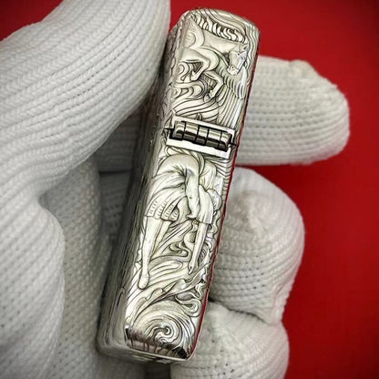 Zippo Armor Sterling Silver High-Relief 5-Side Engraved "Devil & Angel"