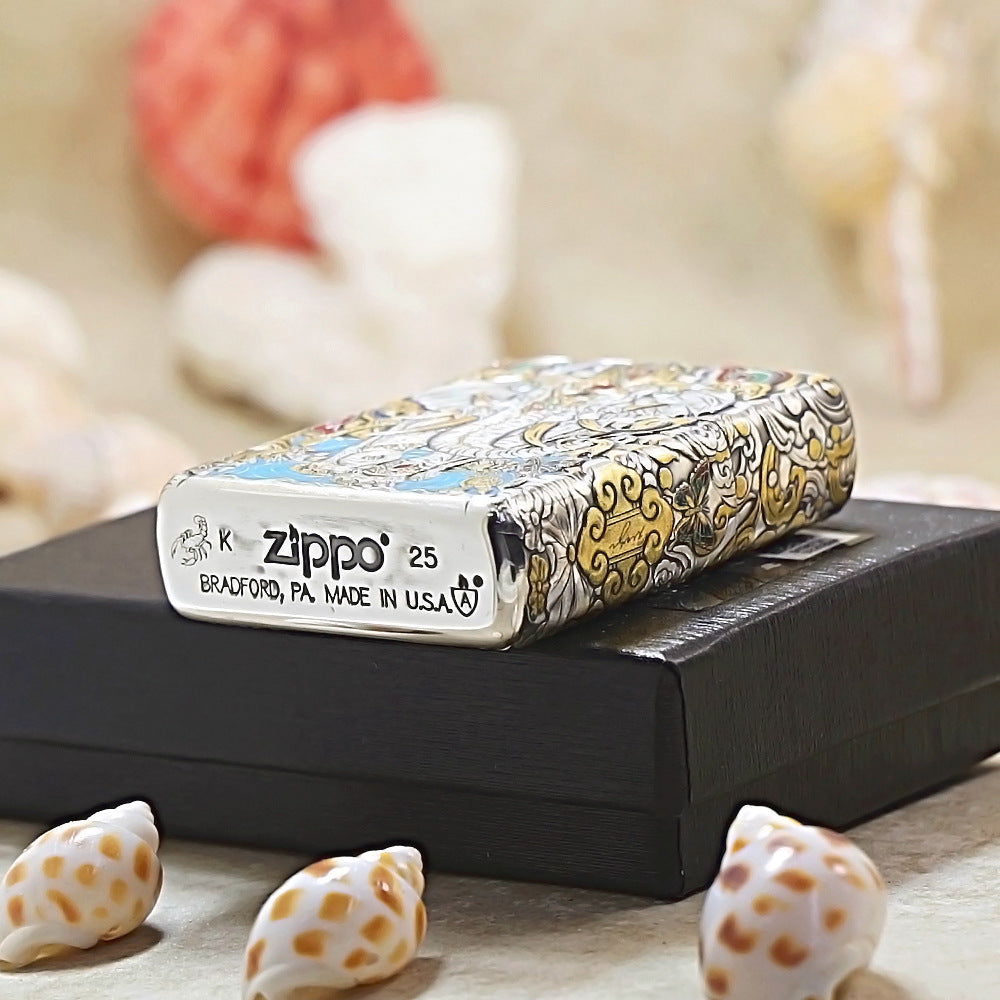 Zippo Silver-Plated Painted Auspicious Elephant 162-DS185
