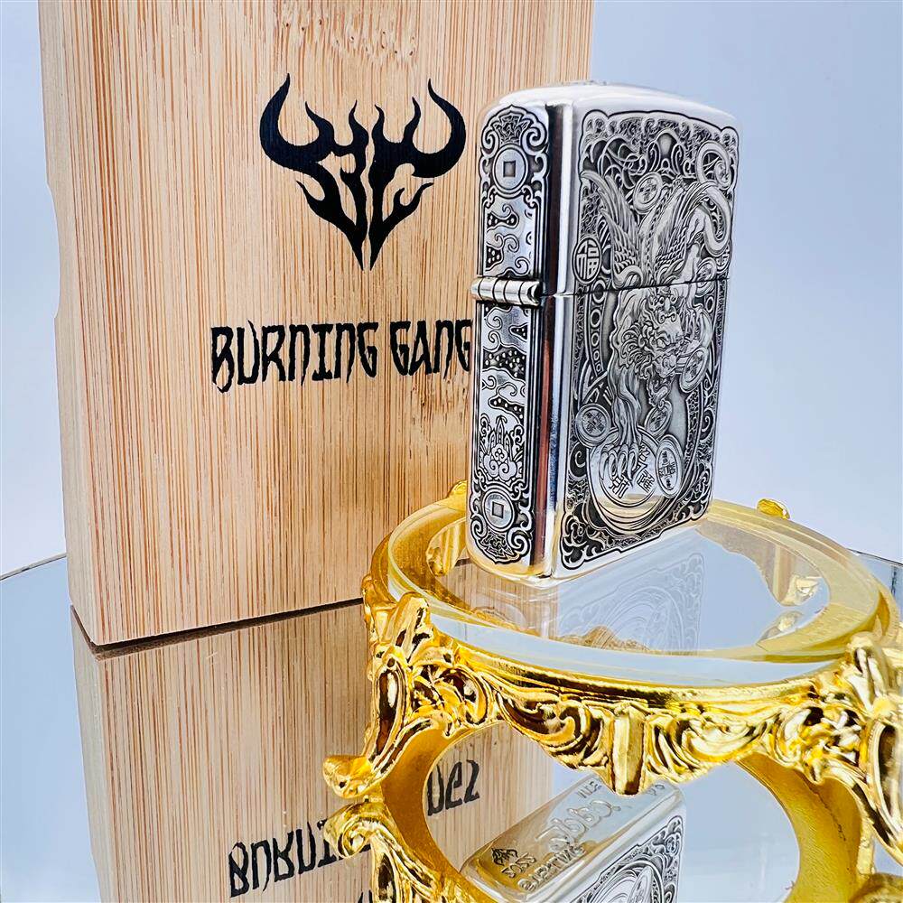 Zippo Sterling Silver Armor Lighter – Deep Engraved "Flying Pixiu"