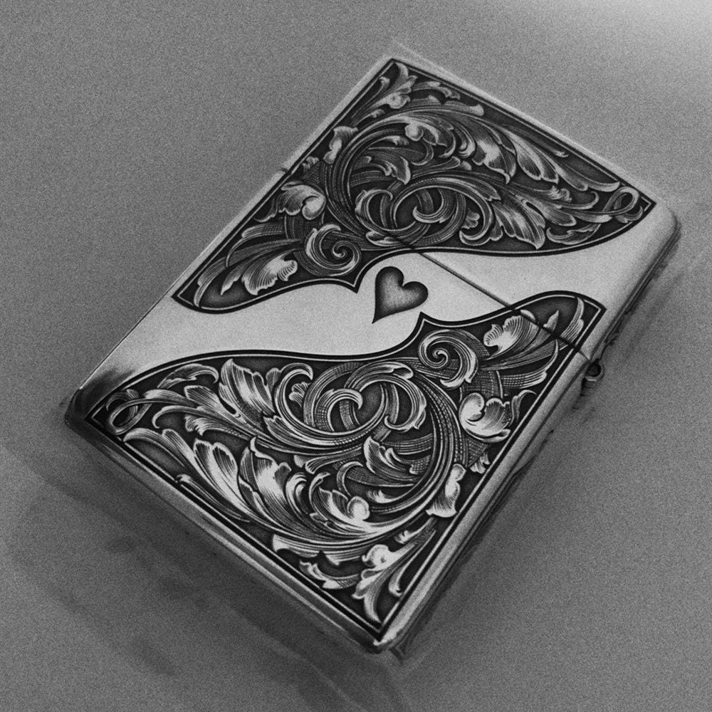 Zippo Armor Sterling Silver Zippo Lighter – Hand-Engraved "Two Hearts As One" Limited Edition