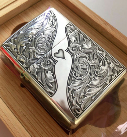 Zippo Armor Sterling Silver Zippo Lighter – Hand-Engraved "Two Hearts As One" Limited Edition