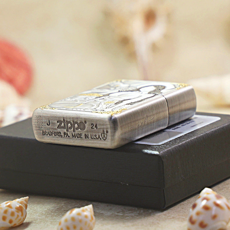 Zippo Gold-Plated 3D Embossed Girl & Treasure Motif 168-DS294