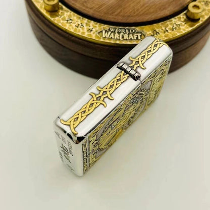 Zippo Armor Sterling Silver World of Warcraft Edition – Hand-Carved 3D High-Relief 24K Gold Inlay Kerosene Lighter