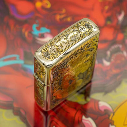 Zippo Sterling Silver Armor Lighter - Handcrafted 24K Gold-Gilded Pixiu