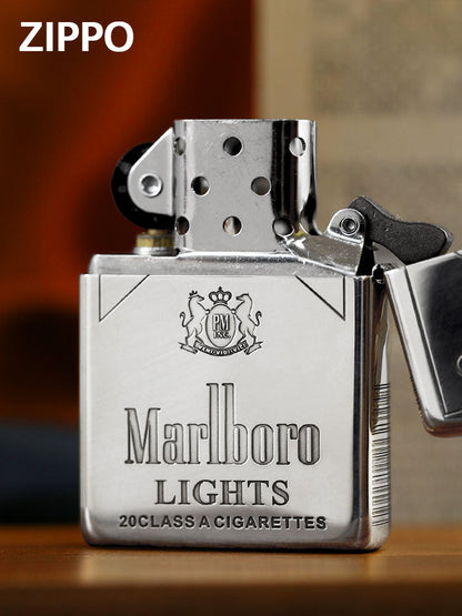 Zippo Armor Sterling Silver Marlboro Lights Lighter – Deep Carved 5-Sided Edition