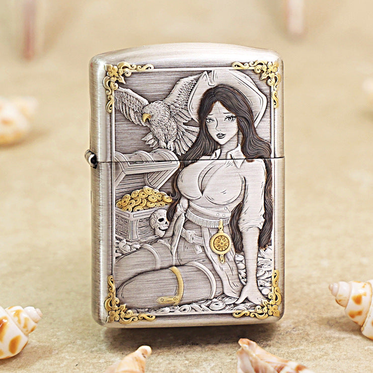 Zippo Gold-Plated 3D Embossed Girl & Treasure Motif 168-DS294