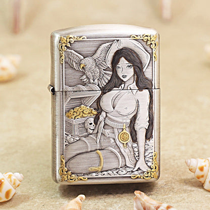 Zippo Gold-Plated 3D Embossed Girl & Treasure Motif 168-DS294