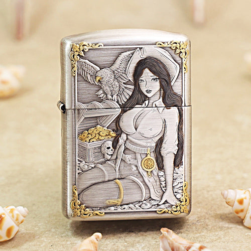 Zippo Gold-Plated 3D Embossed Girl & Treasure Motif 168-DS294