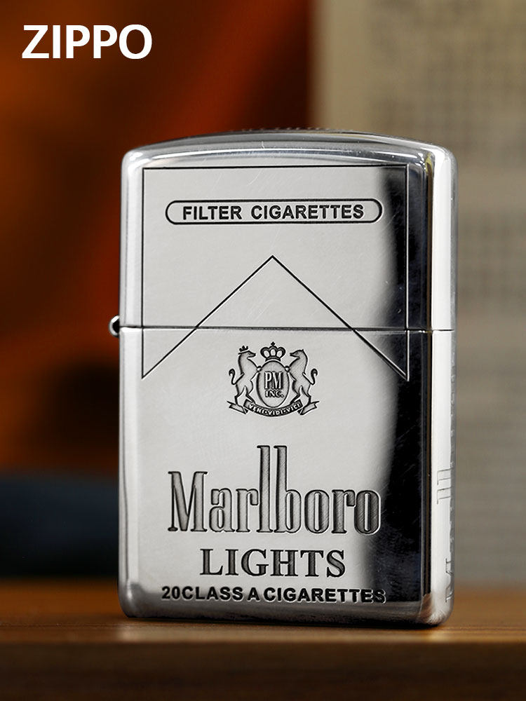 Zippo Armor Sterling Silver Marlboro Lights Lighter – Deep Carved 5-Sided Edition