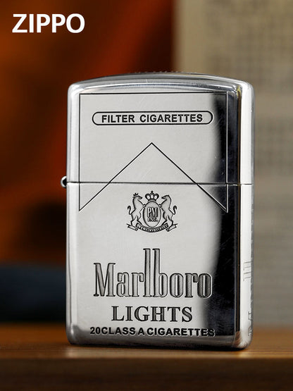 Zippo Armor Sterling Silver Marlboro Lights Lighter – Deep Carved 5-Sided Edition