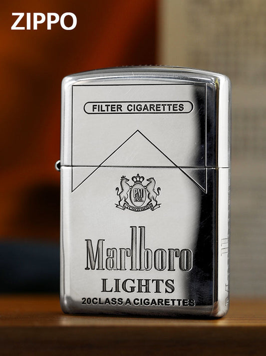 Zippo Armor Sterling Silver Marlboro Lights Lighter – Deep Carved 5-Sided Edition