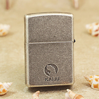 Zippo Antique Silver Engraved Kaiju & Gaze DS303