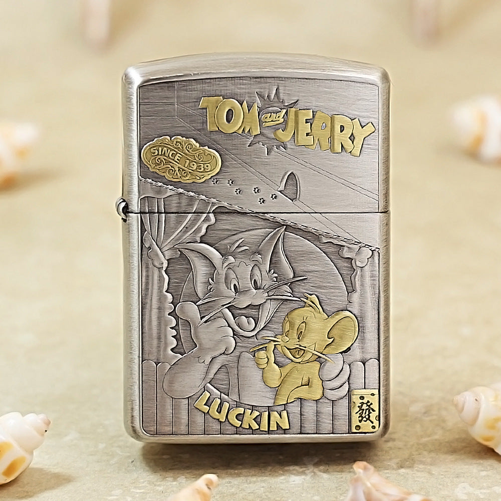Zippo Two-Tone Smoked Silver Engraved Tom & Jerry 162-DS268