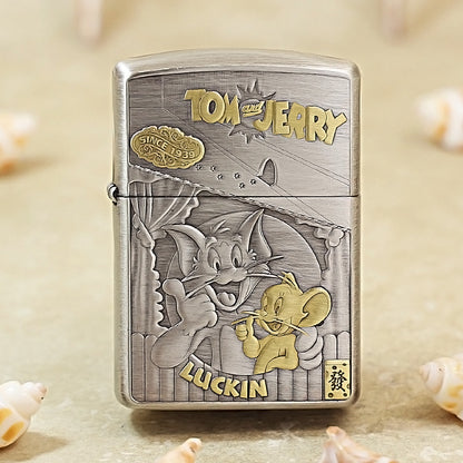 Zippo Two-Tone Smoked Silver Engraved Tom & Jerry 162-DS268
