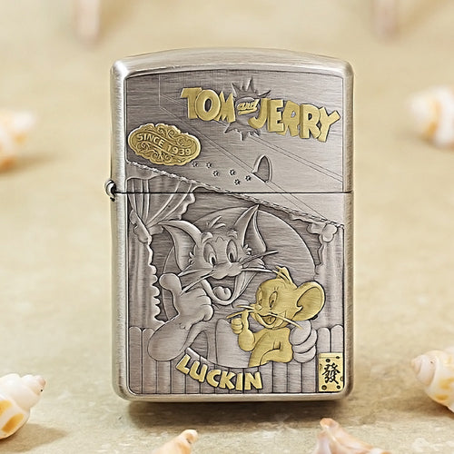 Zippo Two-Tone Smoked Silver Engraved Tom & Jerry 162-DS268
