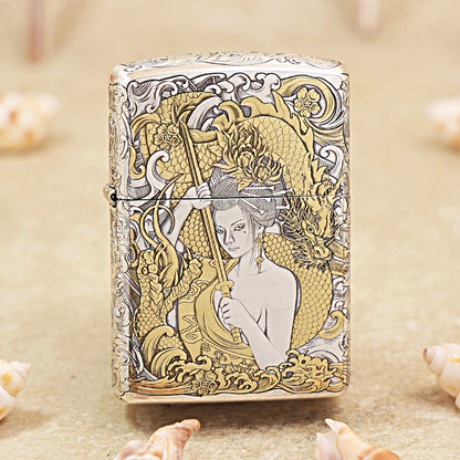 Zippo Armor Engraved Geisha & Japanese Samurai 162-DS296