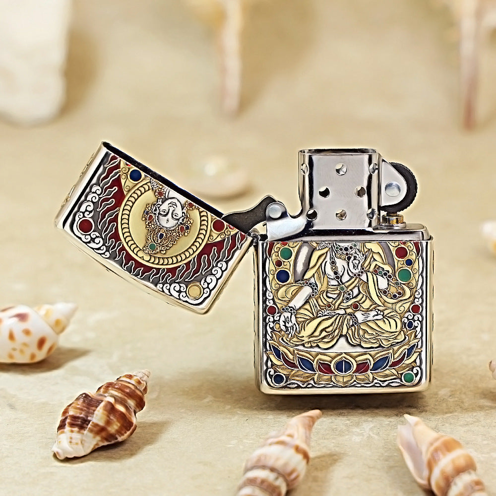 Zippo Silver-Plated 5-Sided Engraved White Tara 162-DS253