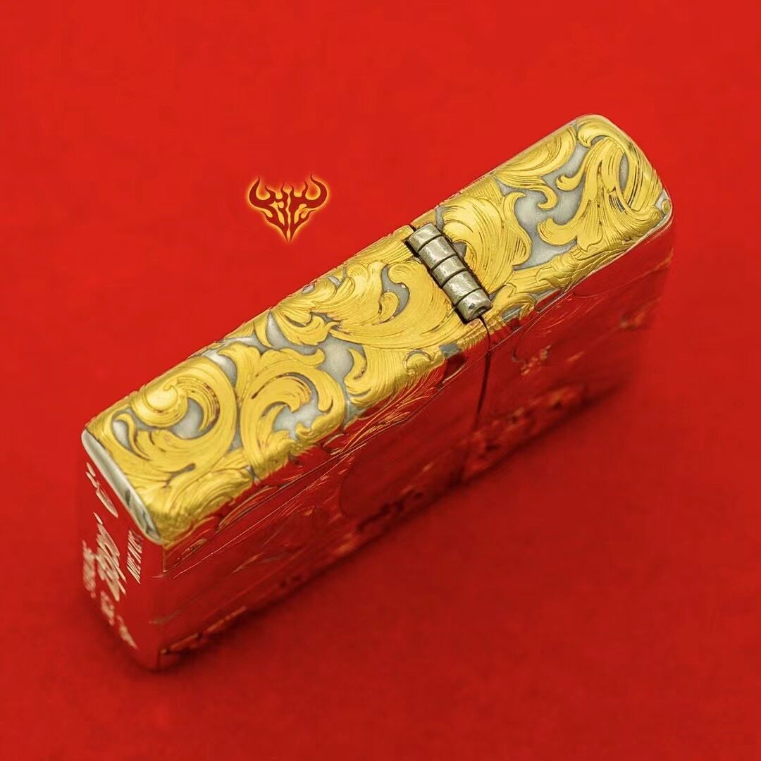 Zippo Armor Sterling Silver Luxury Collector's Lighter - 24K Gold-Accented Bikini Lady & Vintage Arabesque